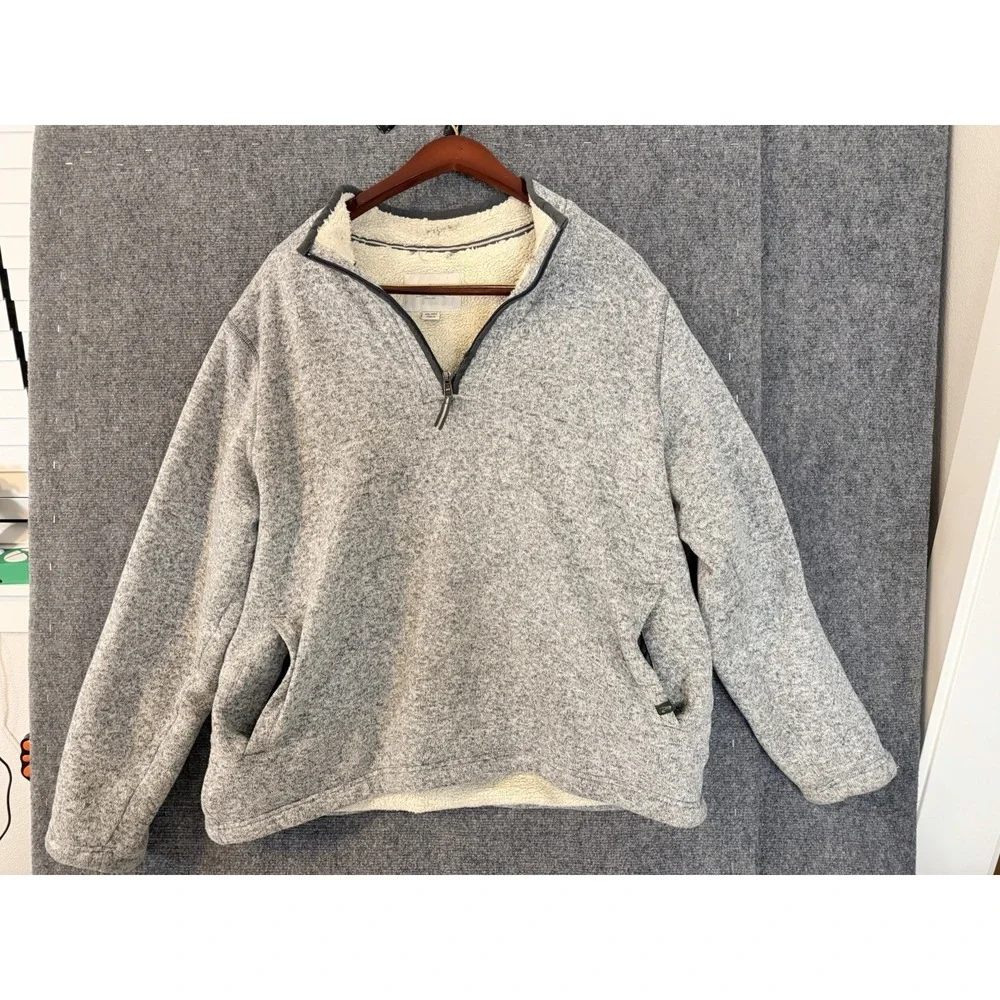 Orvis XXL Sherpa Lined 1/4 Zip Pullover‎ Gray Sweater Ripped Zip